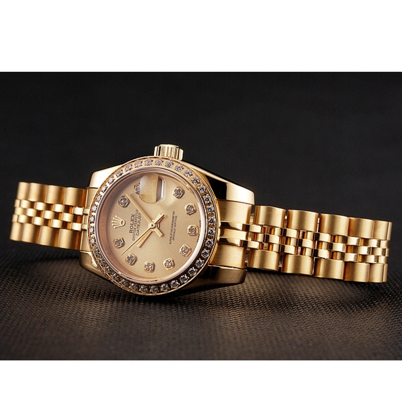 Aaa fake watches Lady-Datejust Jubilee Diamond Bracelet Swiss Dial 1454096 Bezel Champagne Gold Rolex 0623
